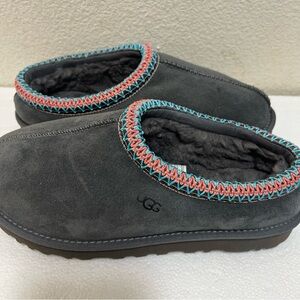 UGG Charcoal Suede Slippers with Vibrant Trim